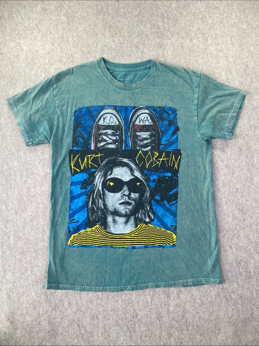 Kurt Cobain Graphic Tee in Seafoam Green Unisex Size Medium